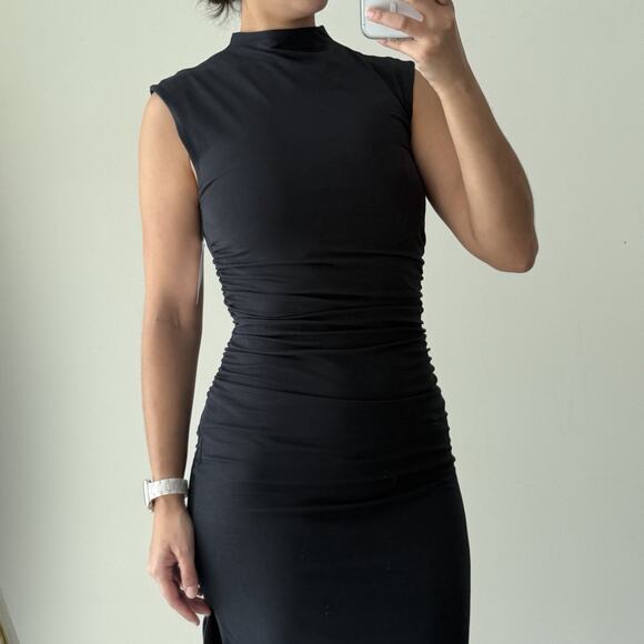 Abercrombie And Fitch Dress Small Tall Black Modal Blend Paloma Maxi Ruched - Picture 2 of 12